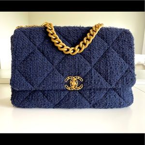 Chanel 19 Large Flap Bag Navy Blue